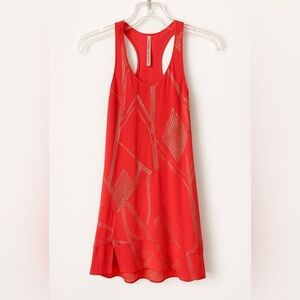 Twelfth Street by Cynthia Vincent Silk Razor back dress / Coral Metallic print